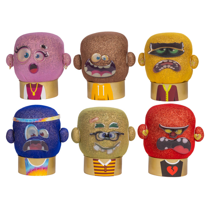 Set of six colorful plant pal figurines with unique facial expressions 