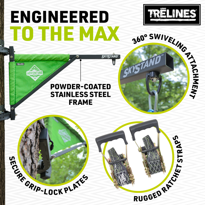 Promotional image of a Treelines sky stand with features highlighted.