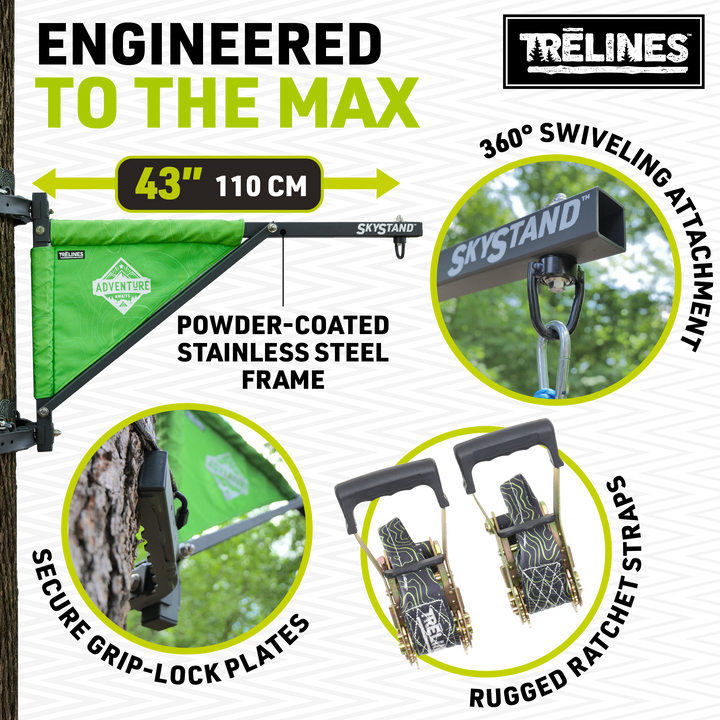 trelines sky stand tree swing tree hanger, engineered to the max