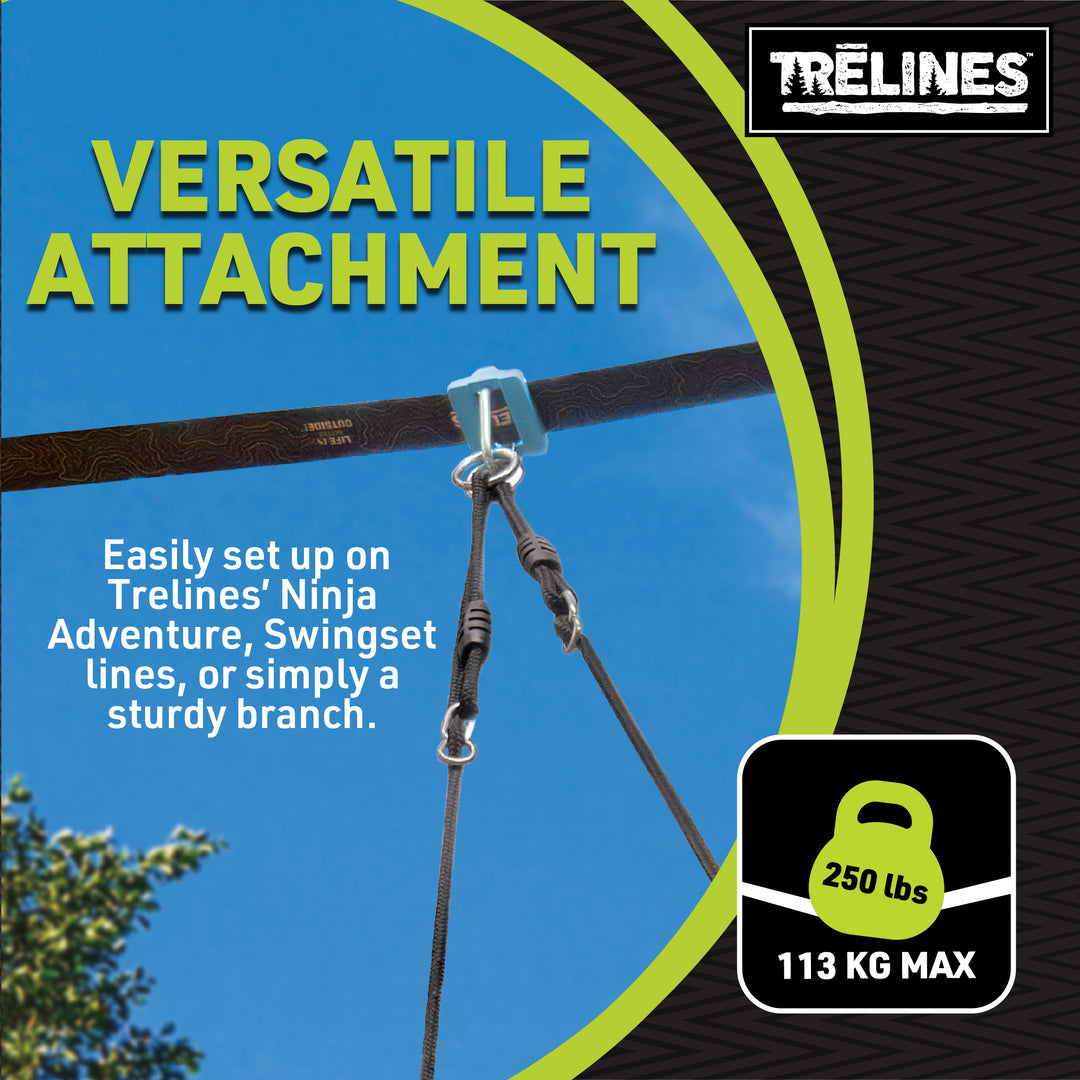 Surf Swing, versatile attachment for Treelines Ninja Adventure and swingset lines with a max weight capacity of 250 lbs.
