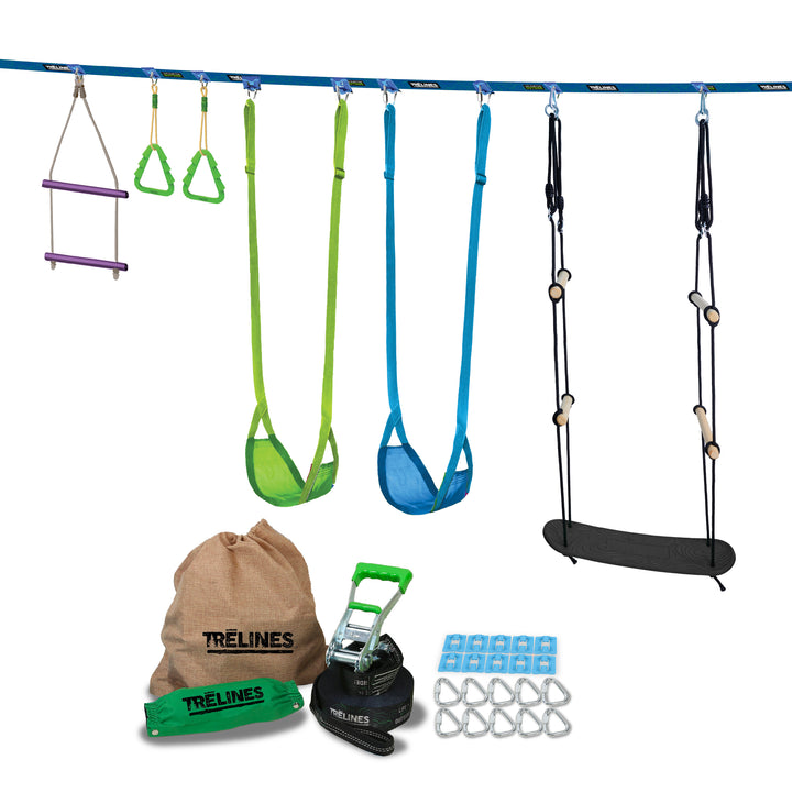Surf and Swing Combo - Swingset Gymanstics + Treboard Surfin' Swing + Tree Protectors