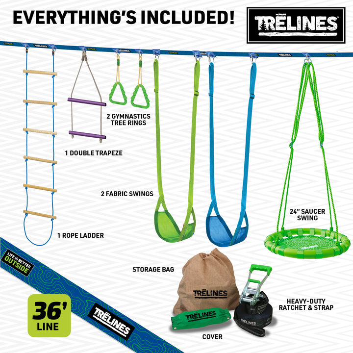 Deluxe Swing & Climb Bundle - Swingset Gymnastics + Rope Ladder + 24" Saucer Swing