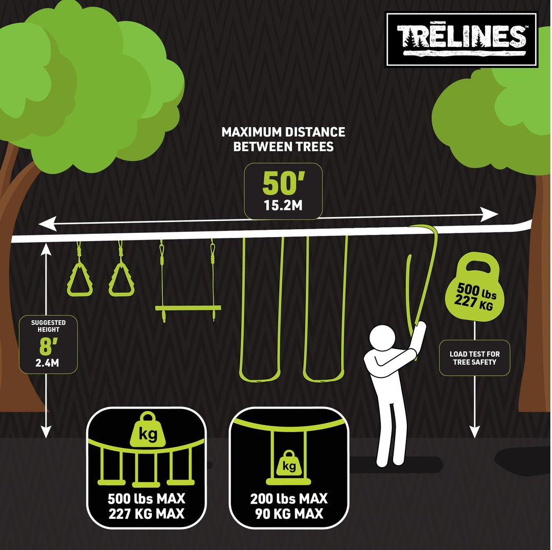 Combo Ninja Swingset 56 ft. - Swing Adventure Line and Ninja Adventure Line 2 in 1
