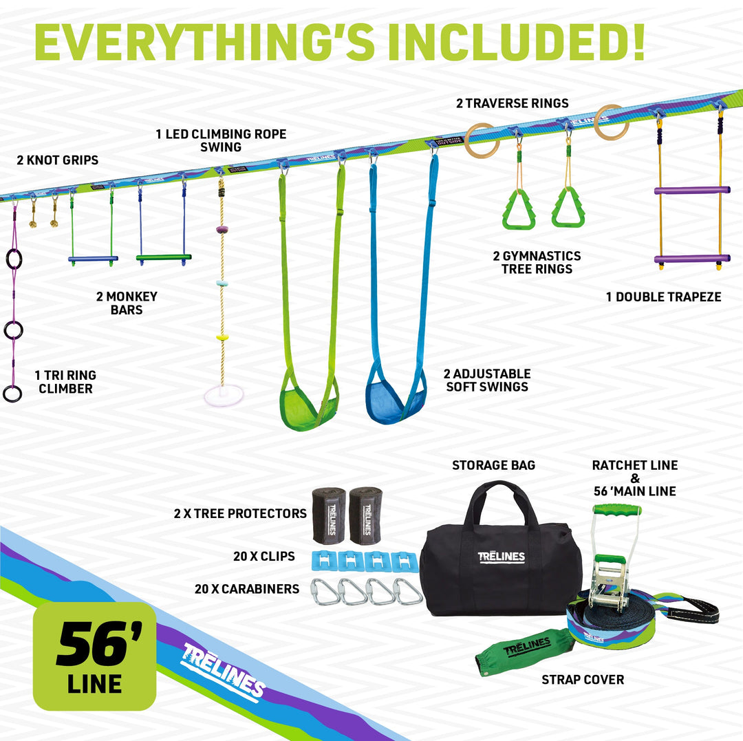 Combo Ninja Swingset 56 ft. - Swing Adventure Line and Ninja Adventure Line 2 in 1