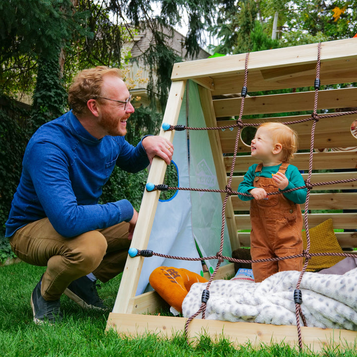 My First Little Cabin playhouse with slide and climbing wall