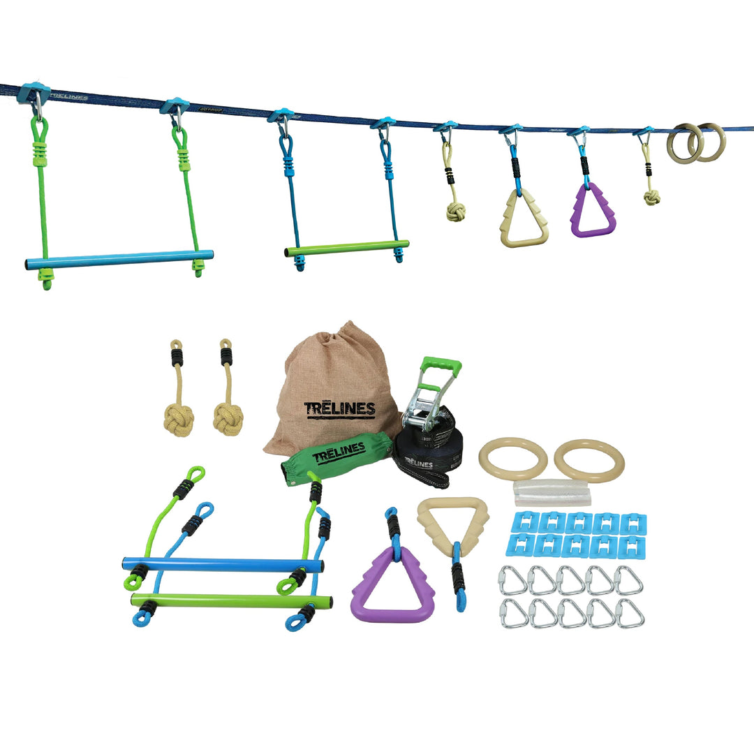 Ninja Adventure Kit obstacle course with monkey bars and gym rings outdoors