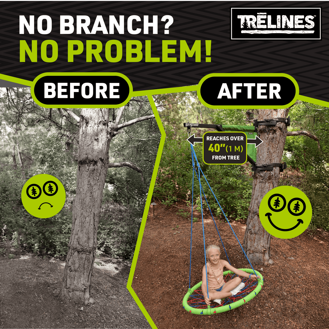 sky stand tree swing hanger before and after